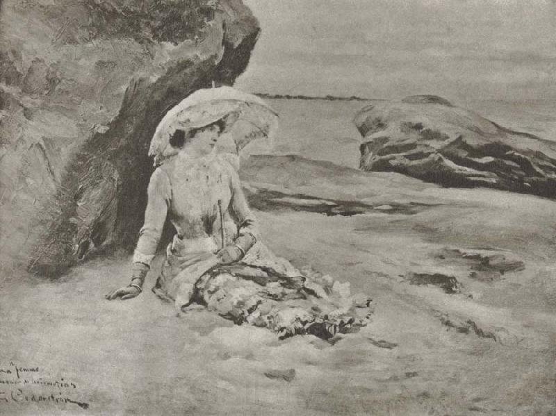 Gustaf Cederstrom min hustru vid stranden Spain oil painting art
